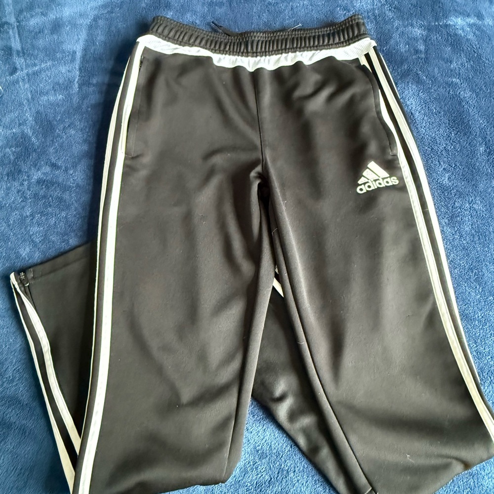 Adidas Kids Black Joggers with White Stripes